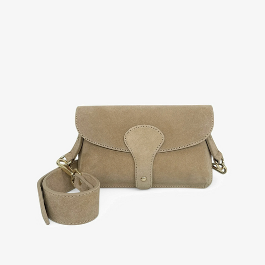 Beige Suede Compact Crossbody Bag - Vogue