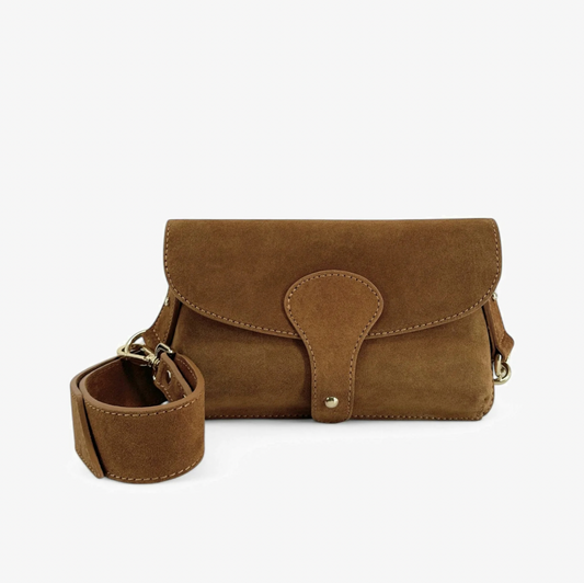Brown Suede Compact Crossbody Bag - Vogue
