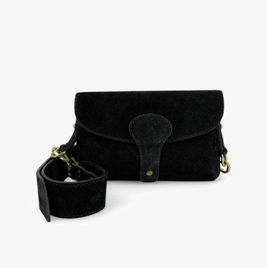 Black Suede Compact Crossbody Bag - Vogue