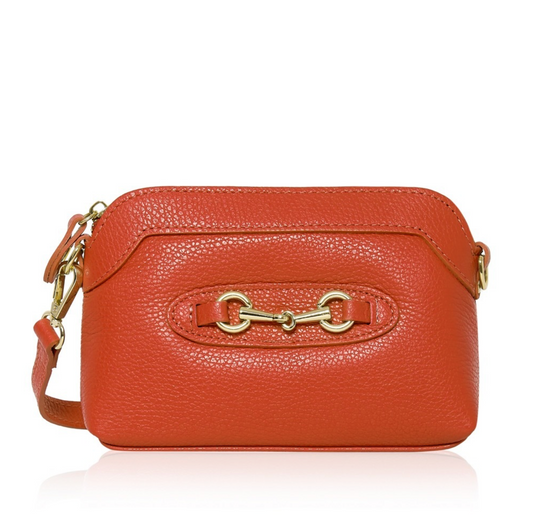 Small Orange Leather Bag With Buckle Detail - Sicily