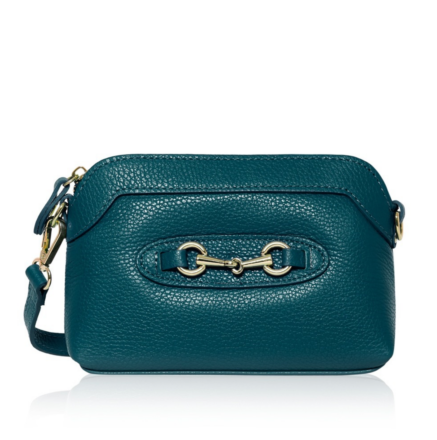 Small Teal Leather Bag With Buckle Detail - Sicily