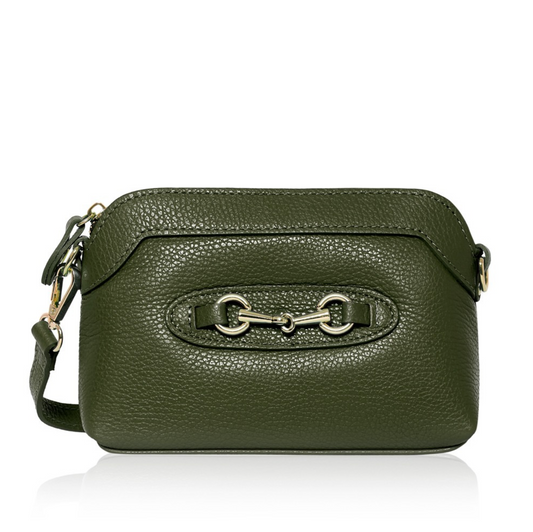 Small Olive Green Leather Bag With Buckle Detail - Sicily