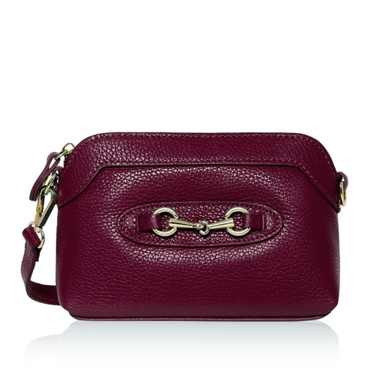 Small Burgundy Leather Bag With Buckle Detail - Sicily