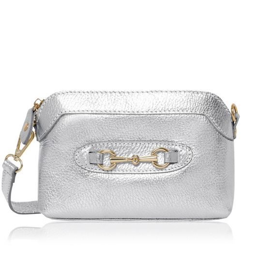Small Silver Leather Bag With Buckle Detail - Sicily