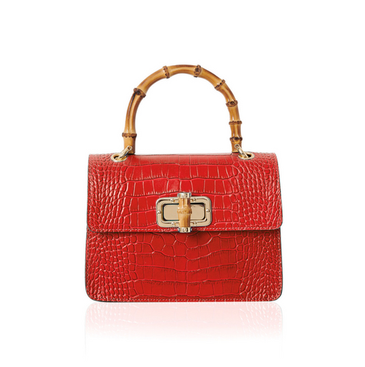 Red Leather Crocodile Print Bag With Twist Lock - Genevieve
