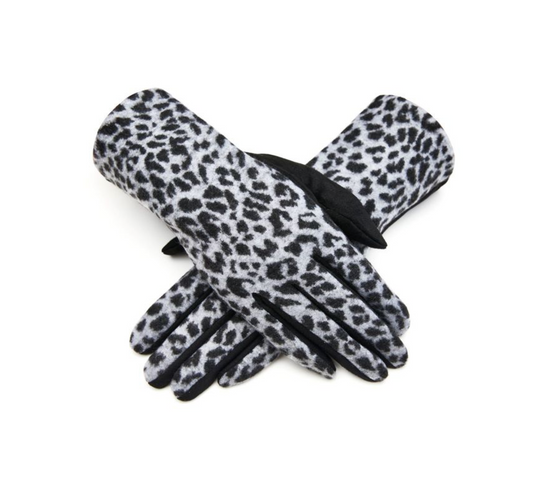 Grey Leopard Print Gloves