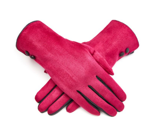 Fuchsia Pink Faux Suede Gloves