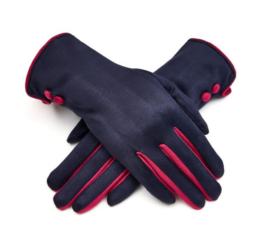 Navy Faux Suede Gloves