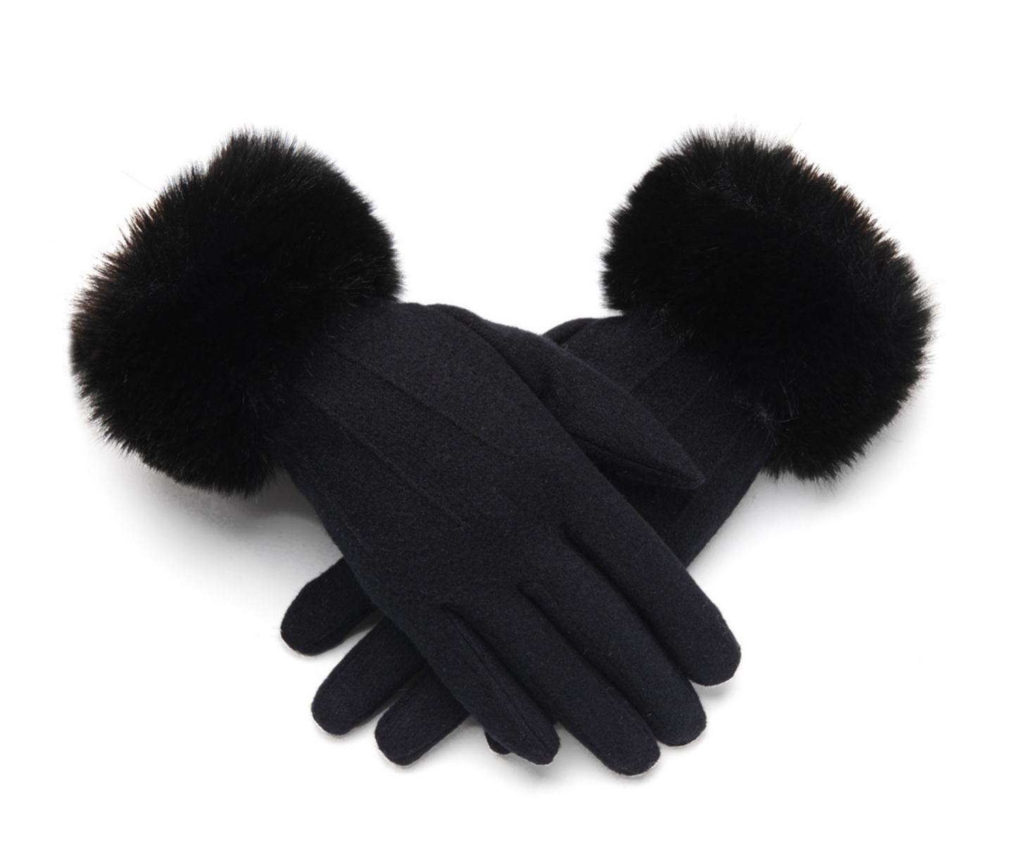 Black Gloves With Faux Fur Trim