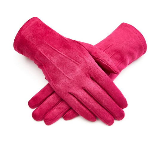 Fuchsia Pink Faux Suede Gloves