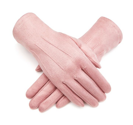 Pale Pink Faux Suede Gloves
