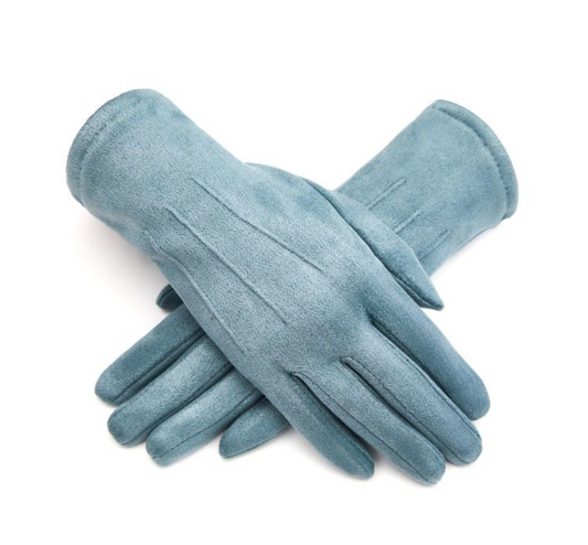 Blue Faux Suede Gloves