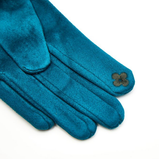 Teal Blue Faux Suede Gloves