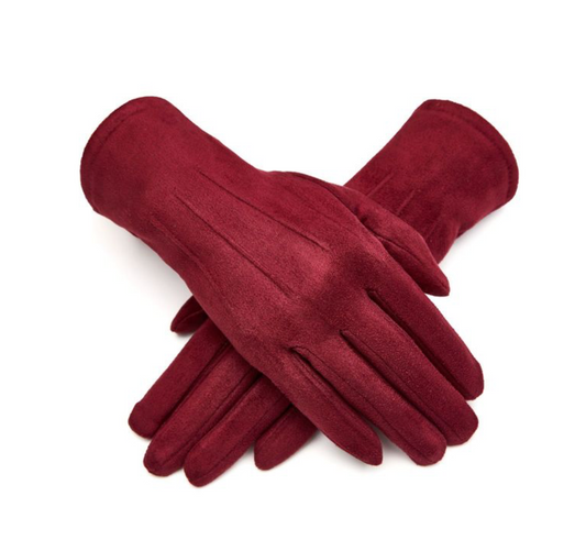 Dark Red Faux Suede Gloves