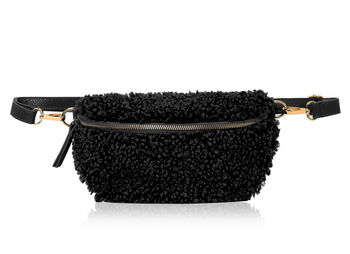 Black Faux ShearlIng & Leather Bum Bag - Cici