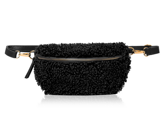 Black Faux ShearlIng & Leather Bum Bag - Cici