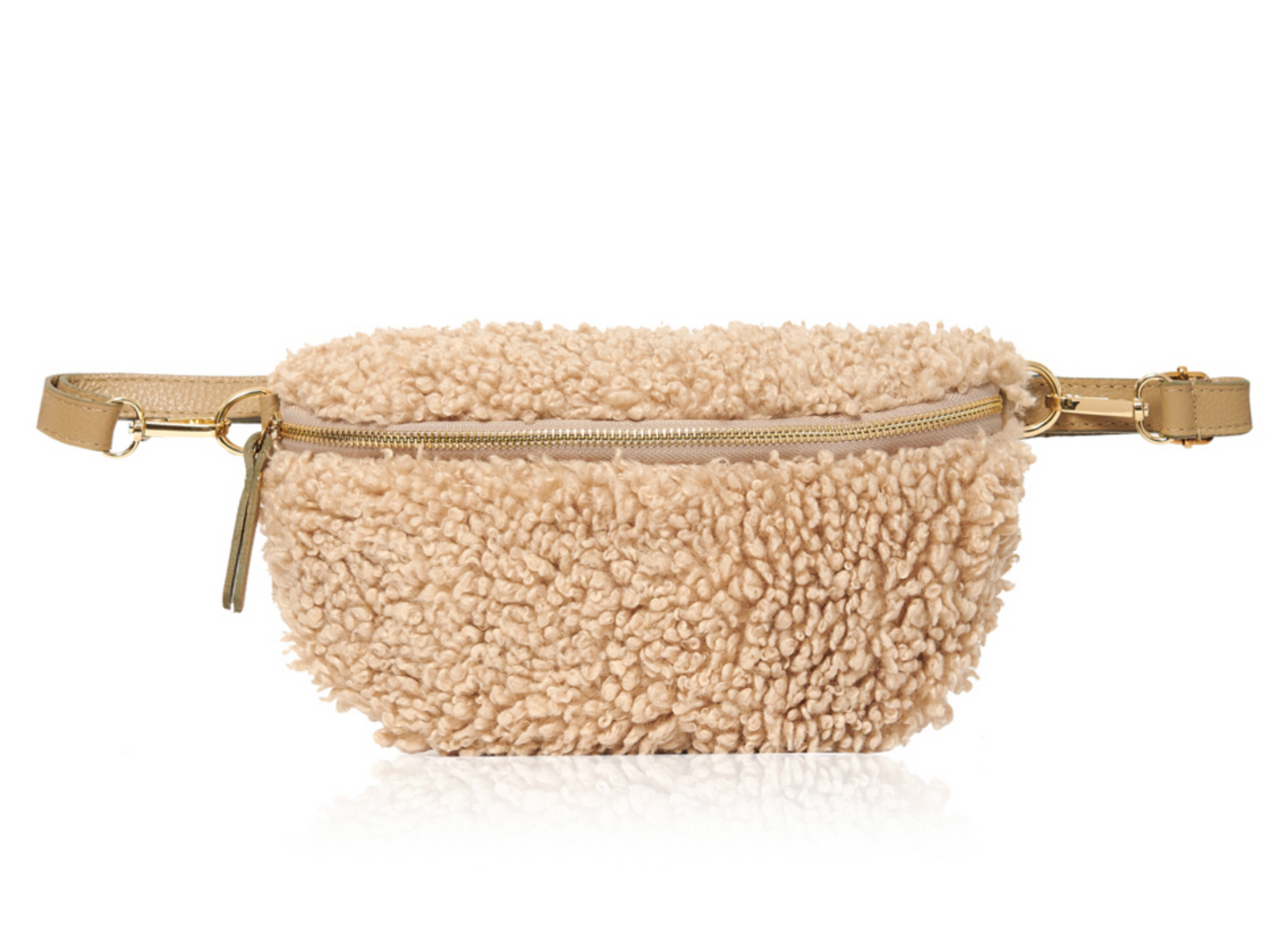 Light Taupe Faux ShearlIng & Leather Bum Bag - Cici