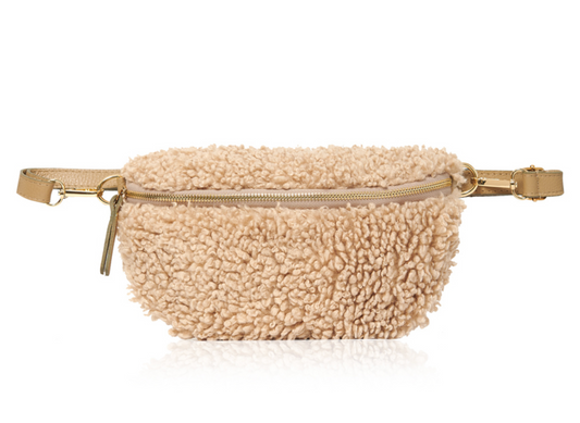Light Taupe Faux ShearlIng & Leather Bum Bag - Cici