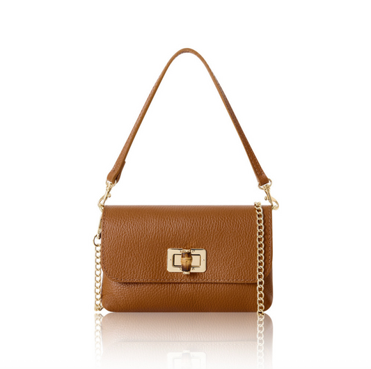 Tan Brown Twist Lock Evening Bag - Camilla
