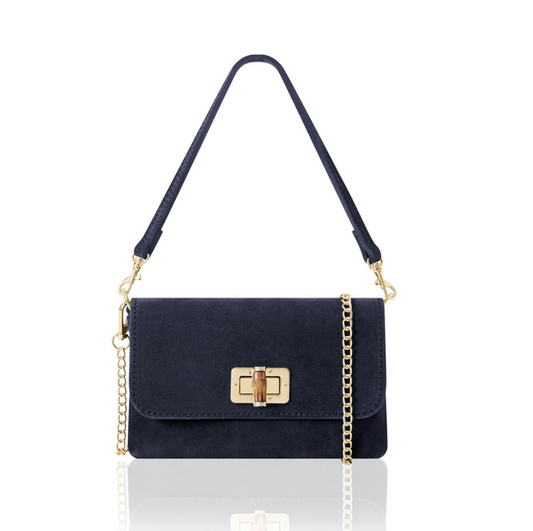 Navy Blue Twist Lock Suede Evening Bag - Camilla