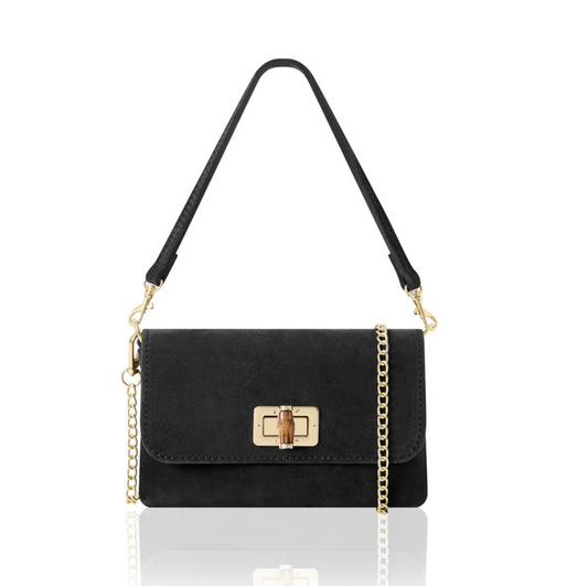 Black Twist Lock Suede Evening Bag - Camilla