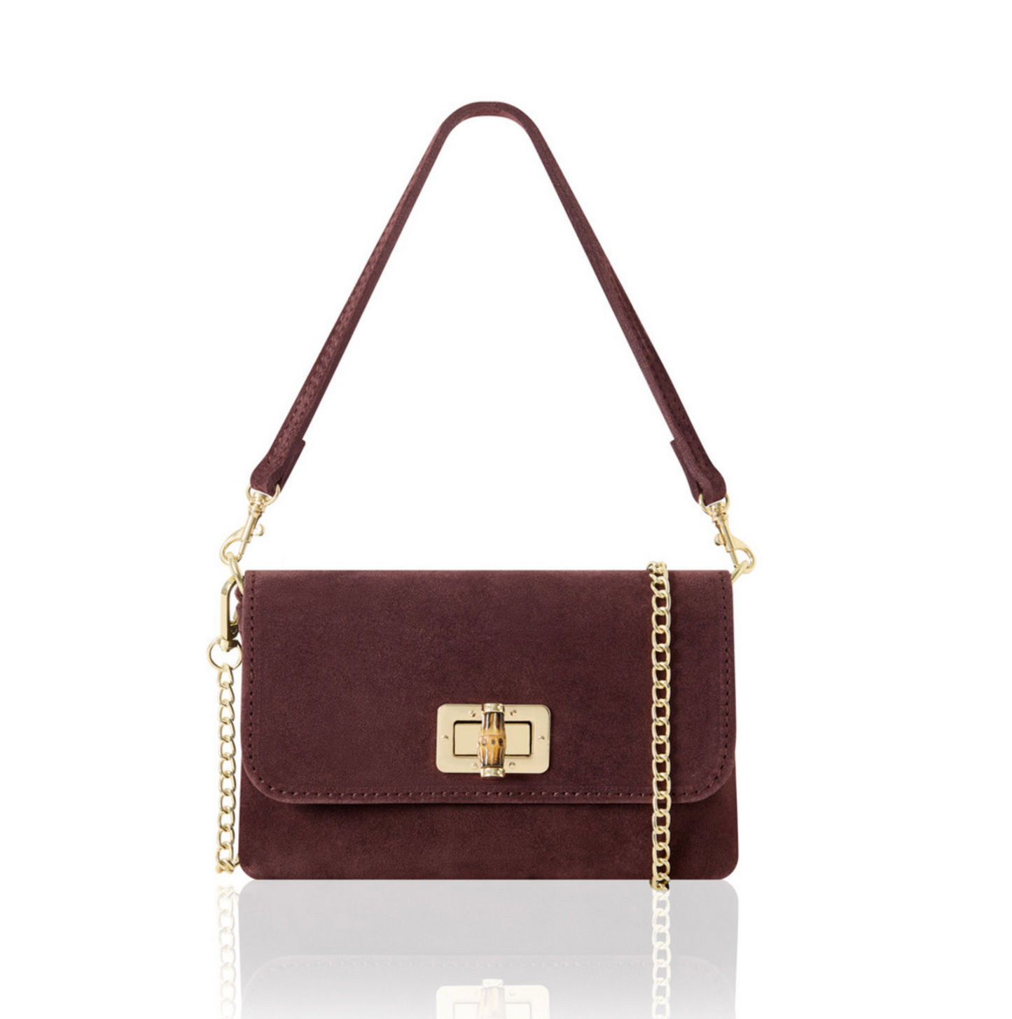 Winter Red Twist Lock Suede Evening Bag - Camilla