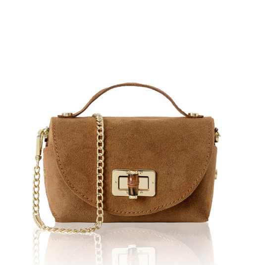 Tan Suede Twist Lock Mini Bag - Miller