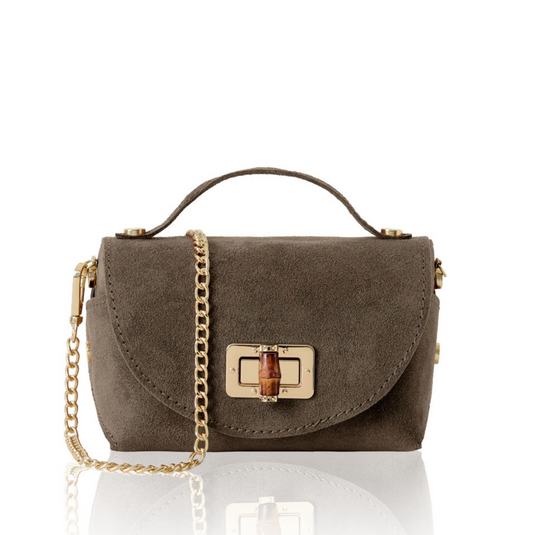 Dark Taupe Suede Twist Lock Mini Bag - Miller