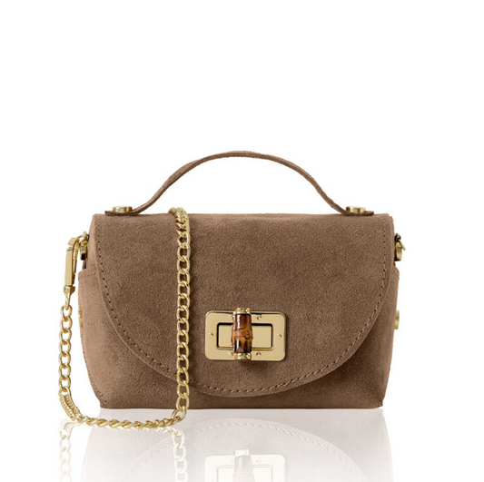 Light Chocolate Suede Twist Lock Mini Bag - Miller