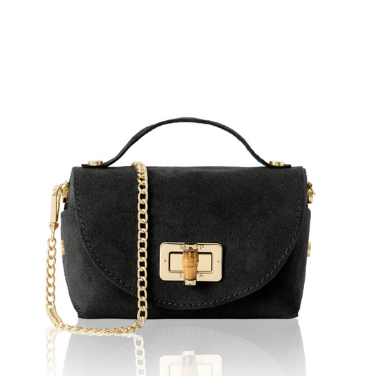 Black Suede Twist Lock Mini Bag - Miller