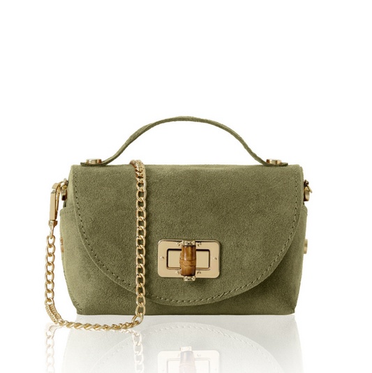 Olive Green Suede Twist Lock Mini Bag - Miller