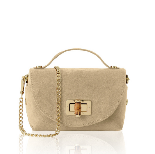 Light Taupe Suede Twist Lock Mini Bag - Miller