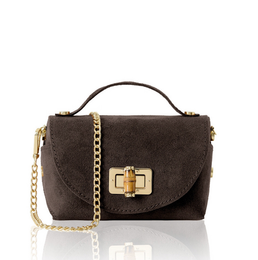 Dark Chocolate Suede Twist Lock Mini Bag - Miller