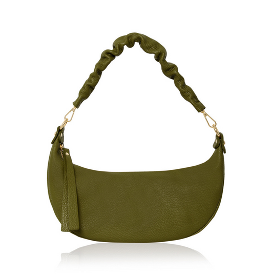 Olive Green Ruched Handle Crescent Bag - Sasha