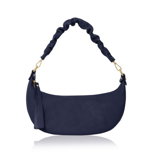 Navy Ruched Handle Crescent Bag - Sasha