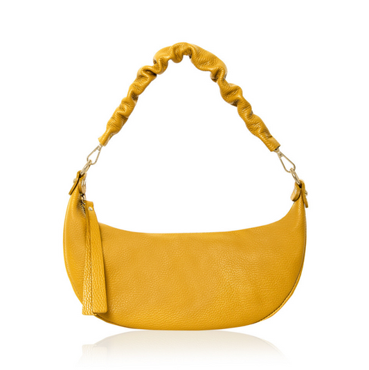 Mustard Ruched Handle Crescent Bag - Sasha