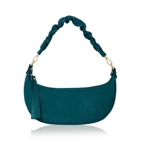 Teal Green Ruched Handle Crescent Bag - Sasha