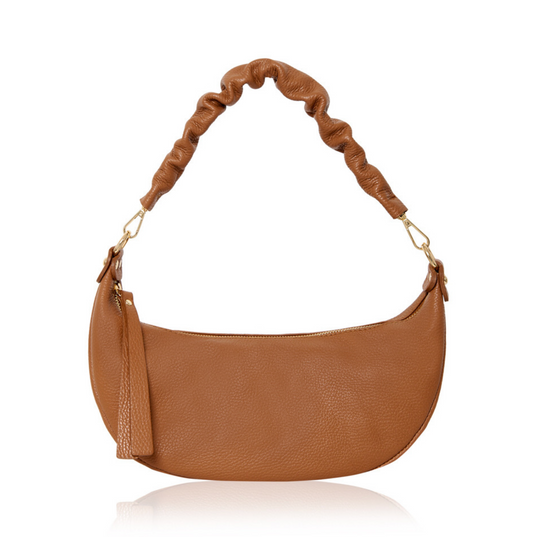 Tan Ruched Handle Crescent Bag - Sasha