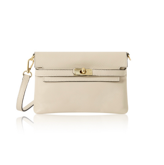 Cream Leather Bag with Twist Lock - Pippa