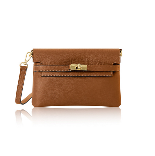 Tan Leather Bag with Twist Lock - Pippa