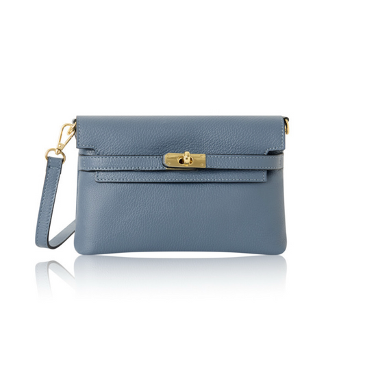Blue Leather Bag with Twist Lock - Pippa