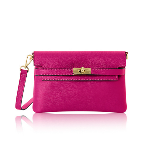 Fuchsia Leather Bag with Twist Lock - Pippa