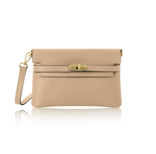 Light Taupe Leather Bag with Twist Lock - Pippa