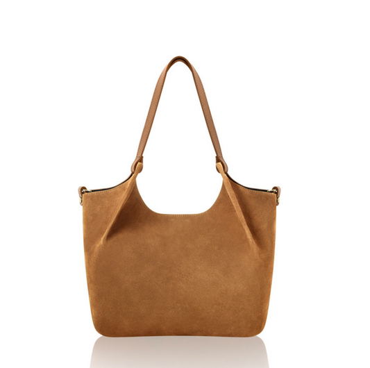 Large Tan Suede Shoulder Bag With Pouch - Winchester