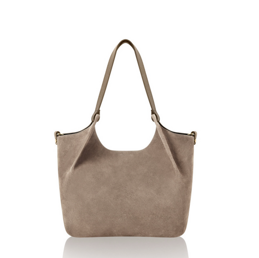 Large Taupe Suede Shoulder Bag With Pouch - Winchester