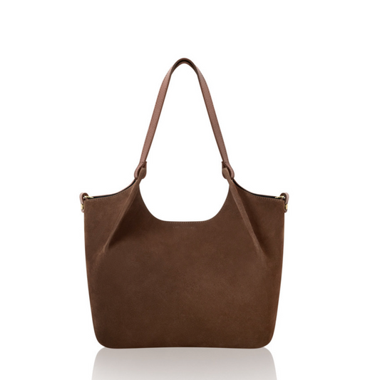 Large Light Brown Suede Shoulder Bag With Pouch - Winchester