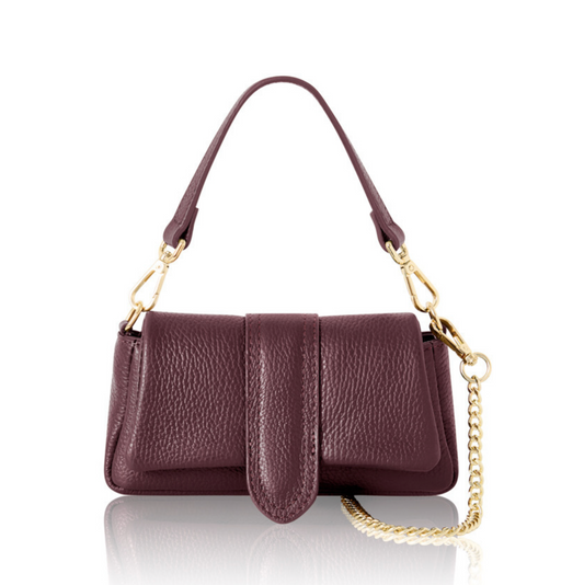 Plum Leather Occasion Bag With Chain Handle - Hilda