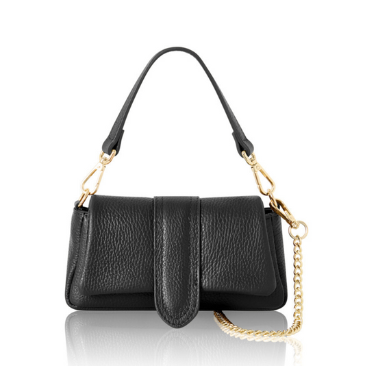 Black Leather Occasion Bag With Chain Handle - Hilda
