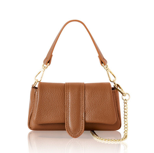 Tan Leather Occasion Bag With Chain Handle - Hilda