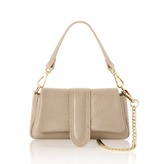 Taupe Leather Occasion Bag With Chain Handle - Hilda